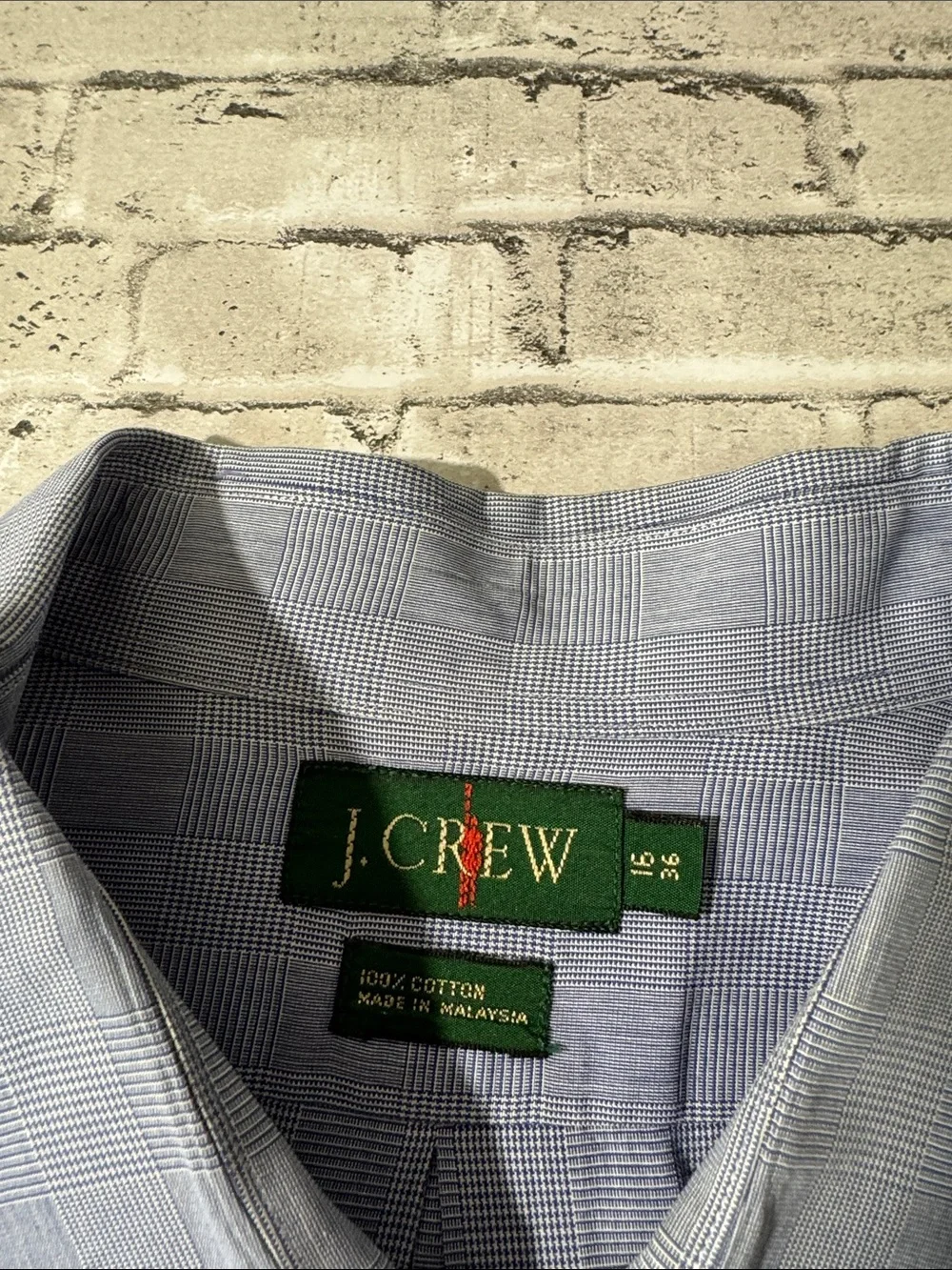 VINTAGE j. Crew mens 16 36 blue oarsman glen plaid dress shirt EUC